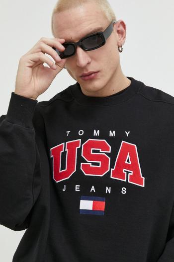 Mikina Tommy Jeans pánska, čierna farba, s nášivkou