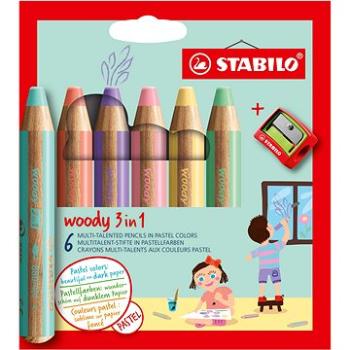 STABILO woody 3 v 1, 6 farieb so strúhadlom (4006381578059)