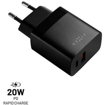 FIXED s USB-C a USB výstupom a podporou PD a QC 3.0 20 W čierna (FIXC20N-CU-BK)