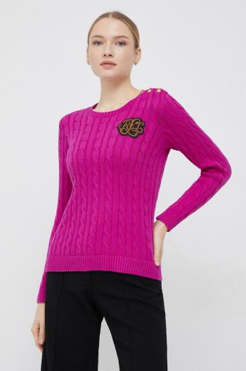 Bavlnený sveter Lauren Ralph Lauren dámsky, ružová farba,