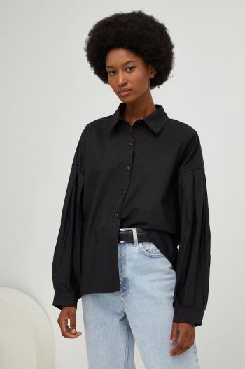 Košeľa Answear Lab dámska, čierna farba, voľný strih, s klasickým golierom