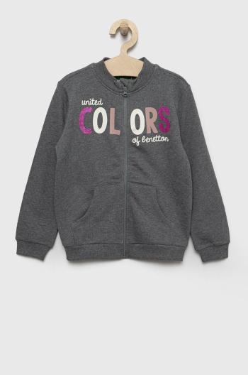 Detská bavlnená mikina United Colors of Benetton šedá farba, s potlačou