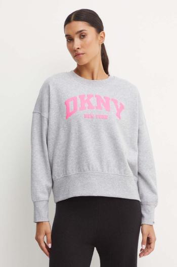 Mikina Dkny dámska, šedá farba, s nášivkou, DP4T9944