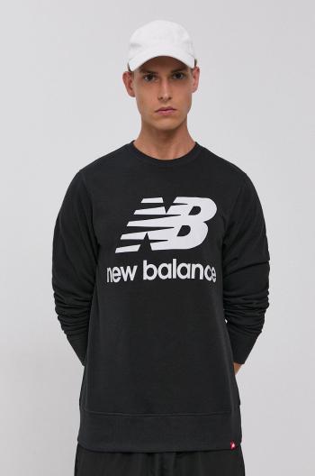 Mikina New Balance MT03560BK pánska, čierna farba, s potlačou