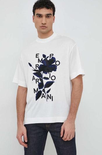 Tričko Emporio Armani pánske, biela farba, s nášivkou