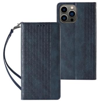 MG Magnet Strap knižkové kožené puzdro na iPhone 13 Pro Max, modré