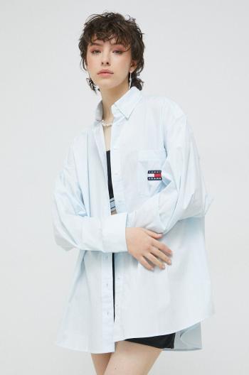 Bavlnená košeľa Tommy Jeans dámska, voľný strih, s klasickým golierom