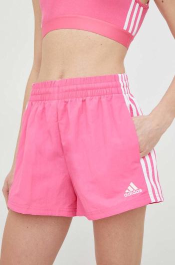 Šortky adidas dámske, ružová farba, s nášivkou, vysoký pás