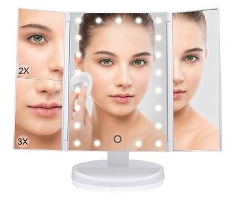 Bezdoteku Trípanelové kozmetické make-up zrkadlo s led osvetlením biele zväčšovacie
