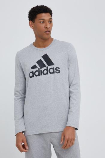 Bavlnené tričko s dlhým rukávom adidas H14623 šedá farba, s potlačou