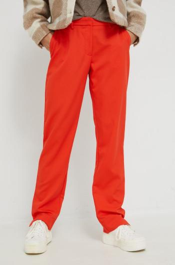Nohavice Pieces Malie dámske, oranžová farba, rovné, vysoký pás