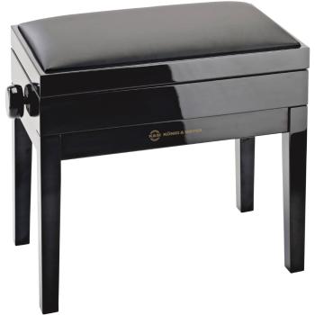 K&M 13951 Piano bench with sheet music storage bench black glossy finish, seat b