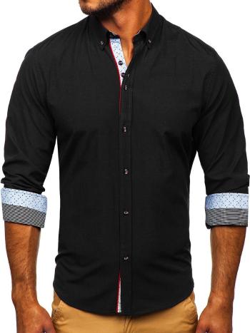 Čierna pánska elegantá košeľa s dlhými rukávmi BOLF 8839