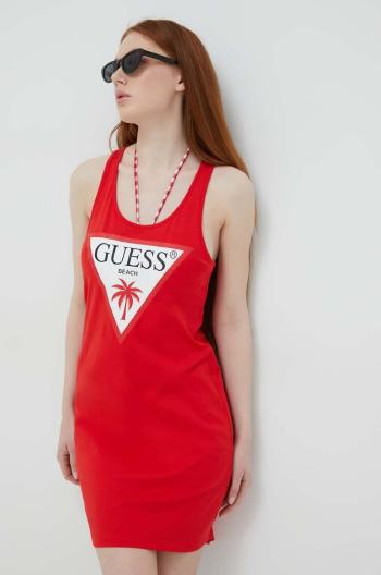 Bavlnené šaty Guess Červená farba, mini, rovný strih