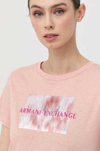 Bavlnené tričko Armani Exchange ružová farba