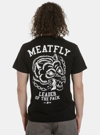 Čierne pánske tričko s potlačou na chrbte Meatfly Leader