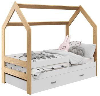 Domčeková posteľ Paula so zábranou 160 x 80 cm - biela / borovica Domek D3 posteľ + úložný priestor