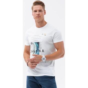 Ombre  Tričká s krátkym rukávom Pánske bavlnené tričko s potlačou - biele V1 S1737  viacfarebny