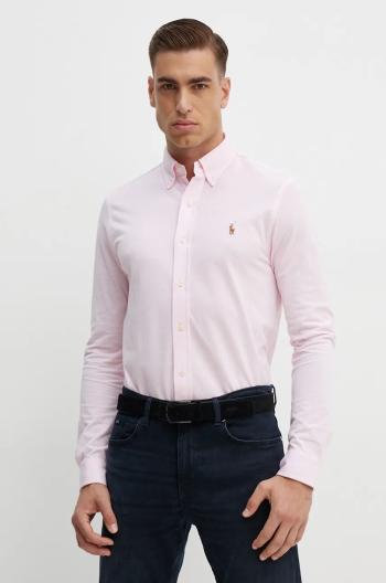 Bavlnená košeľa Polo Ralph Lauren pánska, ružová farba, regular, s golierom button-down, 710932545