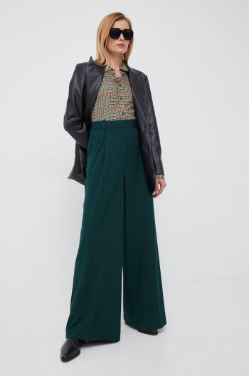 Nohavice Tommy Hilfiger dámske, zelená farba, rovné, vysoký pás