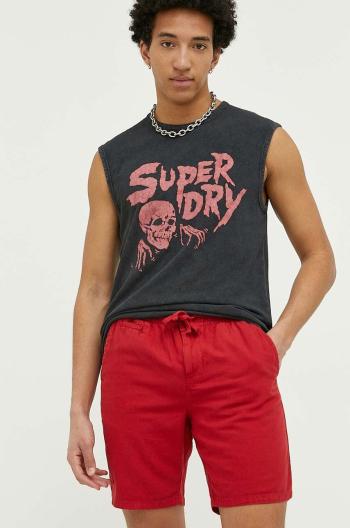 Šortky s prímesou ľanu Superdry červená farba