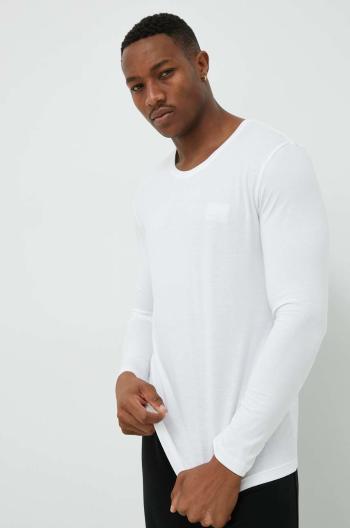 Pyžamové tričko s dlhým rukávom BOSS biela farba, s nášivkou