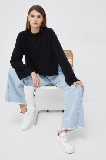 Sveter s prímesou vlny Calvin Klein Jeans dámsky, čierna farba, tenký, s polorolákom