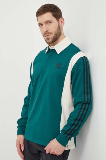 Bavlnené tričko s dlhým rukávom adidas Originals Rugby zelená farba, vzorované, IU0210