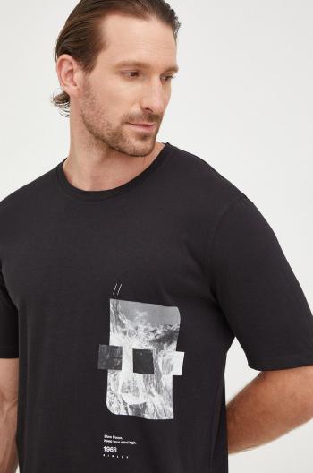 Bavlnené tričko Sisley čierna farba, s potlačou
