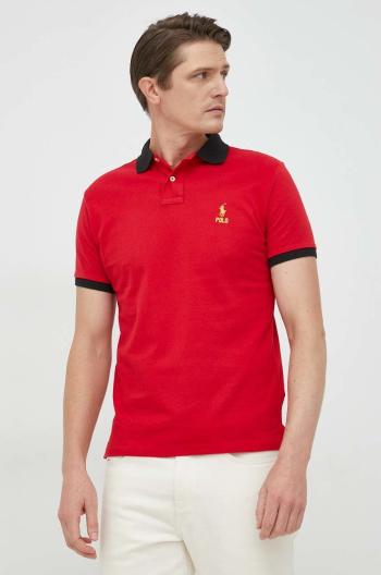 Bavlnené polo tričko Polo Ralph Lauren červená farba, jednofarebné