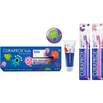CURAPROX Kids Limitovaná edícia, 2× kefka kids + zubná pasta jahoda bez fluoridu 60 ml (7612412306002)