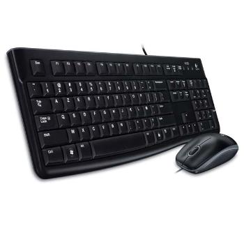 Logitech MK120, sada klávesnice s drôtovou optickou myšou, CZ, klasická, drôtová (USB), čierna