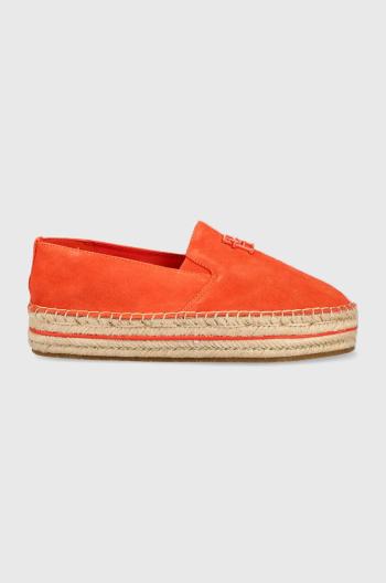 Semišové espadrilky Tommy Hilfiger TH SUEDE FLATFORM ESPADRILLE oranžová farba, na platforme, FW0FW07069