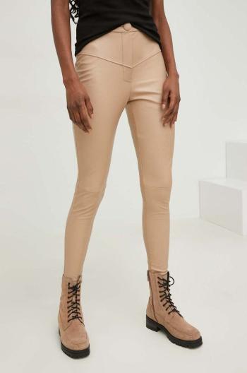 Nohavice Answear Lab dámske, béžová farba, priliehavé, vysoký pás