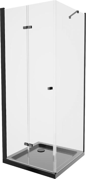 MEXEN/S - Lima sprchovací kút zalamovacie dvere 80 x 80 cm, transparent, čierny + Flat čierna vanička so sifónom 856-080-080-70-00-4070B