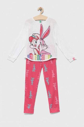 Detské bavlnené pyžamo United Colors of Benetton x Looney Tunes fialová farba, vzorovaná