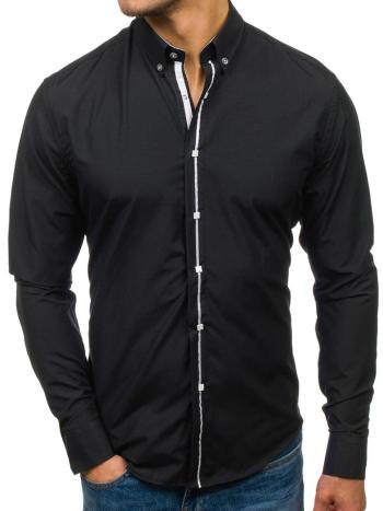 Čierna pánska elegantá košeľa s dlhými rukávmi BOLF 7726