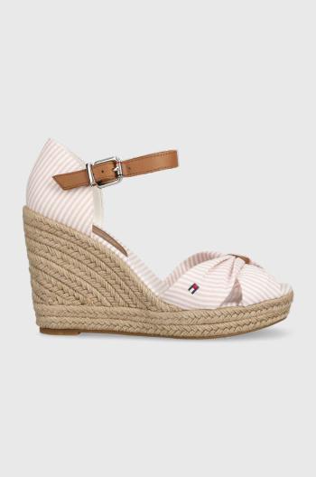 Sandále Tommy Hilfiger BASIC SEERSUCKER HIGH WEDGE dámske, ružová farba, na kline, FW0FW07160