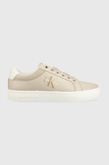 Kožené tenisky Calvin Klein Jeans CLASSIC CUPSOLE FLUO CONTRAST WN béžová farba, YW0YW00912