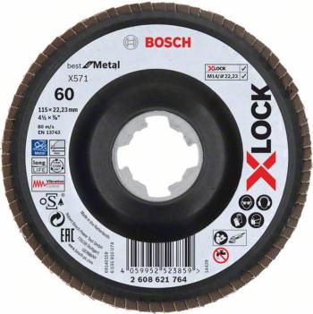 Bosch Accessories 2608621764 Lamelový disk X-LOCK, kov, lomené prevedenie, zrnitosť 60, X571, 115 mm, zrnitosť 60 Prieme