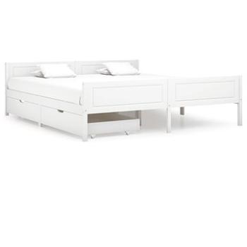 Rám postele s 2 zásuvkami biely masívna borovica 180 × 200 cm, 3060502