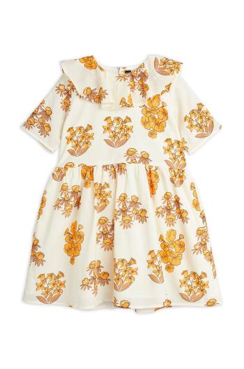 Dievčenské bavlnené šaty Mini Rodini béžová farba, mini, áčkový strih