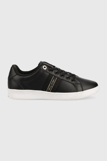 Kožené tenisky Tommy Hilfiger Signature Webbing Court Sneaker , čierna farba,