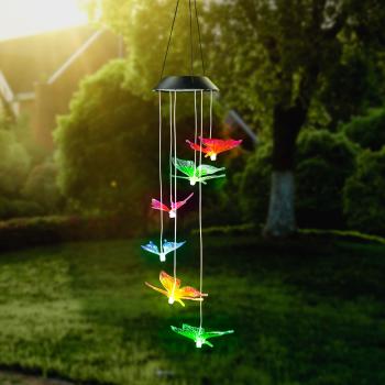 Zavesiteľná solárna lampa - motýľ - RGB LED - 78 x 12,5 cm