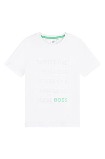 Detské bavlnené tričko Boss biela farba, s potlačou