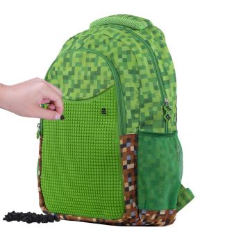 PIXIE CREW - Kreatívny študentský batoh Minecraft zeleno-hnedý