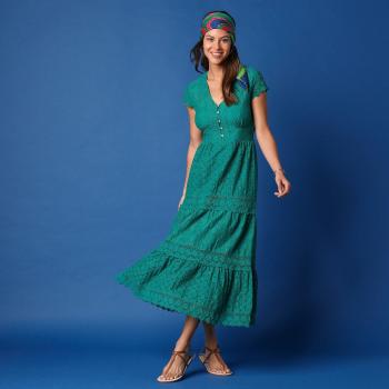 Blancheporte Dlhé šaty s macramé a čipkou zelená 46