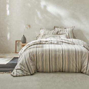 Blancheporte Flanelová pruhovaná posteľná bielizeň s farbenými vláknami sivá napínacie plachta 90x190cm