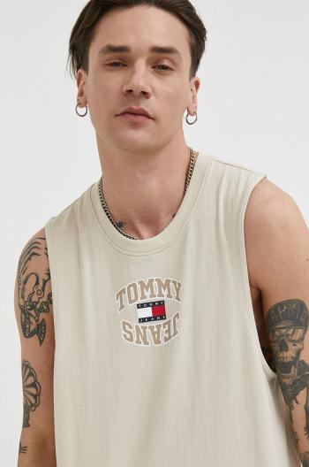 Bavlnené tričko Tommy Jeans béžová farba