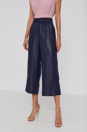 Nohavice Dkny dámske, tmavomodrá farba, strih culottes, vysoký pás